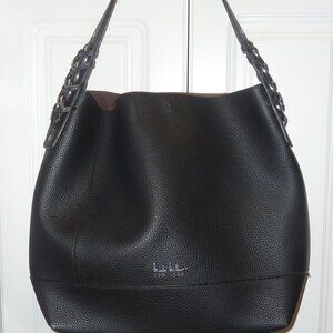 Nicole Miller New York Black Pebbled Faux Leather Shoulder Bag Purse